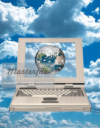 Laptop Computer and Globe Atlantic Ocean