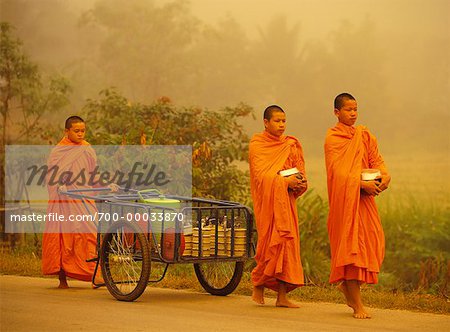 Buddhist Monks Outdoors North Thailand