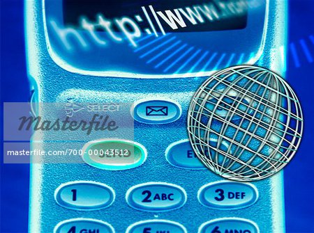 Close-Up of Cell Phone with Wire Globe and Internet Address