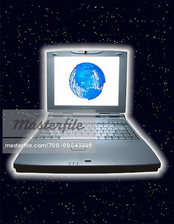 Laptop Computer with Globe on Screen in Space