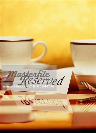 Reserved Sign, Cups and Cutlery