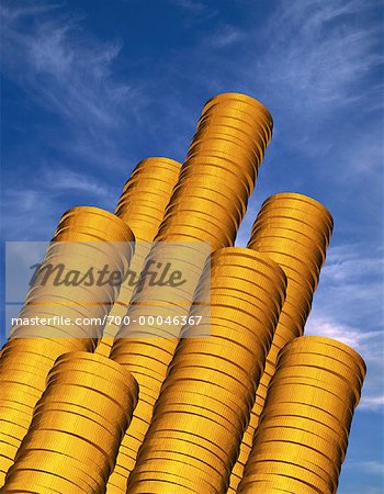 Stacks of Gold Coins and Sky