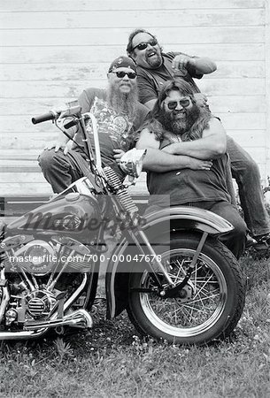 Portrait of Laughing Bikers with Motorcycle Marmora, Ontario, Canada