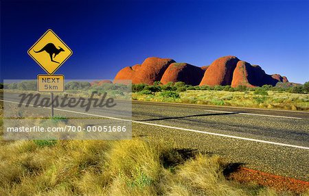 The Olgas, Highway and Kangaroo Crossing Sign Australia