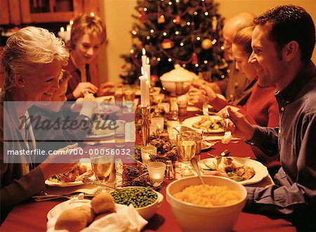 christmas dinner table with food