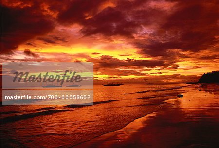 Boats on Water near Beach at Sunset, Boracay Island, Aklan Province, Philippines