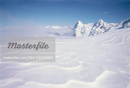 Snow Covered Landscape and Mountains Jungfrau Region, Switzerland