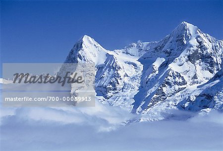 Overview of Mountains and Clouds Jungfrau Region, Switzerland