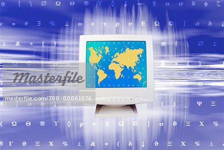 World Map and Binary Code on Computer Screen