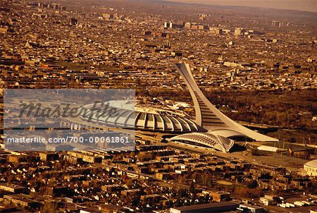 Overview of City and Olympic Stadium, Montreal, Quebec Canada