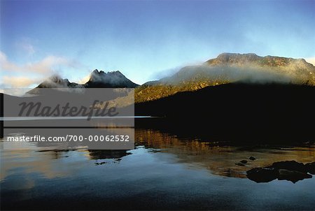 Mountain and Reflection on Lake Cradle Mountain, Dove Lake Tasmania, Australia