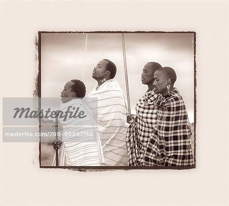 Group of Masai Men Standing Outdoors, Kenya, Africa