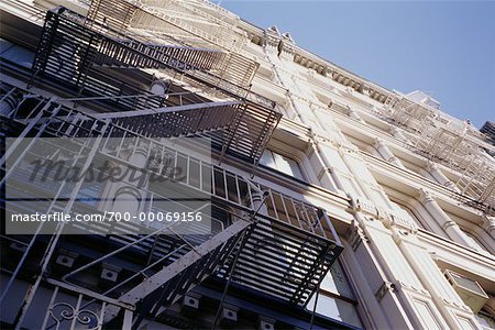 Looking Up at Building and Fire Escape, Soho, New York, New York USA