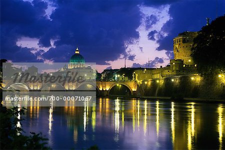 St. Peter's Basilica and Tevere River at Dusk Vatican City, Rome, Italy