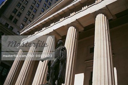 Statue and Columns at Federal Hall, New York, New York, USA