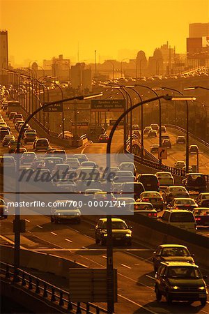 Rush Hour Traffic on Gardiner Expressway at Sunset Toronto, Ontario, Canada