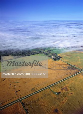 Aerial View of Farmland and Road Beausejour, Manitoba, Canada