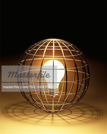 Glowing Lightbulb in Wire Sphere