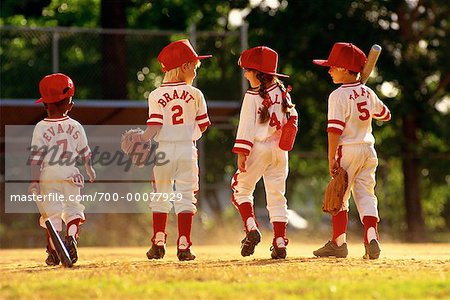 Outdoor Group Shot of Children Wearing Baseball Uniforms, Little League