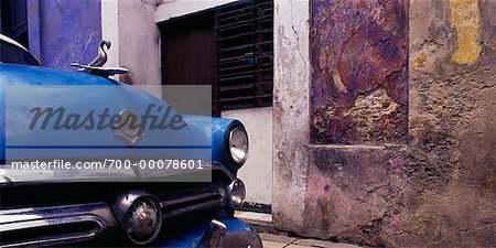 Close-Up of Antique Car and Building Havana, Cuba