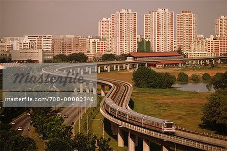 Mass Rapid Transit and Housing Development Flats at Sunset Singapore