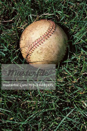 Close-Up of Tattered Baseball Lying on Grass