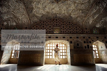 Back View of Man by Window in The Amber Palace Jaipur, Rajasthan, India