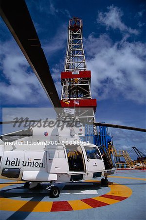 Helicopter on Jasra-Elf Offshore Oil Rig Brunei Darussalam