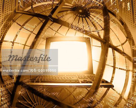 Computer Inside Wire Globe Surrounded By Circuit Boards