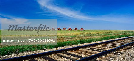 Train Tracks and Graineries near Wilcox, Saskatchewan Canada