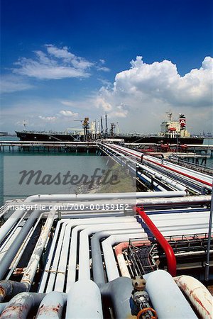 Ship being Loaded at Petroleum Refinery