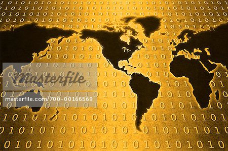 World Map with Binary Code