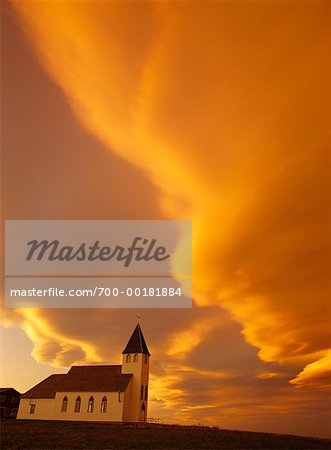 Church at Sunset Pincher Creek, Alberta, Canada