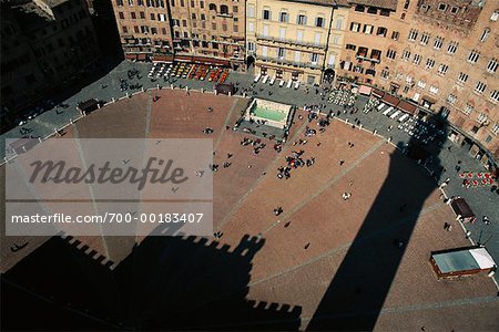 View of Piazza del Campo from Mangia Tower Siena, Italy
