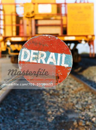 Derail Sign on Train Tracks