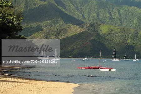 Beach and Boats Princeville, Kauai, Hawaii, USA