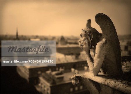 Gargoyle (Stryga) Overlooking Paris from Notre Dame Cathedral France