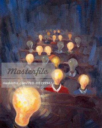 Illustration of People with Lightbulb Heads