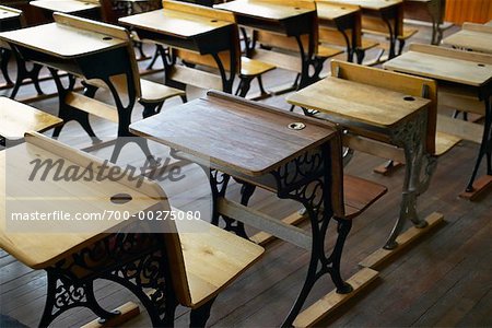 Old Fashioned Desks In Classroom Stock Photo Masterfile
