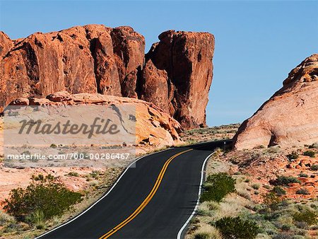 Road through Gap in Rocks Valley of Fire State park Nevada USA