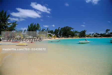 Boats on Beach, Mauritius, Indian Ocean