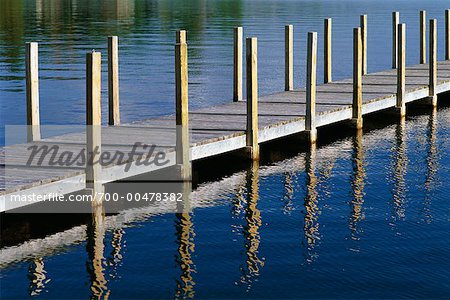 Dock and Reflection in Water, Lake George, Adirondack Park, New York State, USA