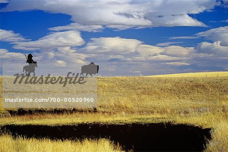 Silhouette of Man Hunting Buffalo Alberta, Canada