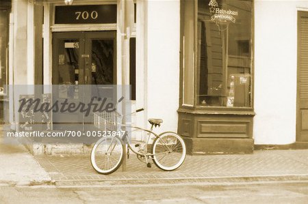 Bicycle in Front of Restaurant, French Quarter, New Orleans, Louisiana, USA
