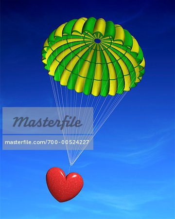 Parachute with Heart Falling From Sky