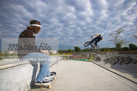 Boy Watching Cyclist on Ramp