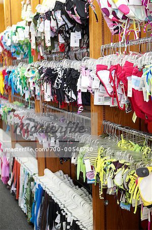 Bathing Suits on Clothing Racks in Store