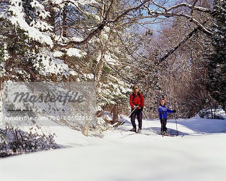 Mother and Daughter Cross Country Skiing