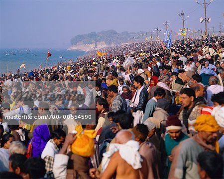 Hindu Pilgrims Gathered at Shore Allahabad, India