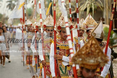 Parade of Young Men Down The Street, Bali, Indonesia